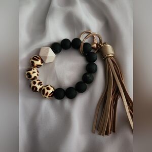 Black and brown beaded keychain